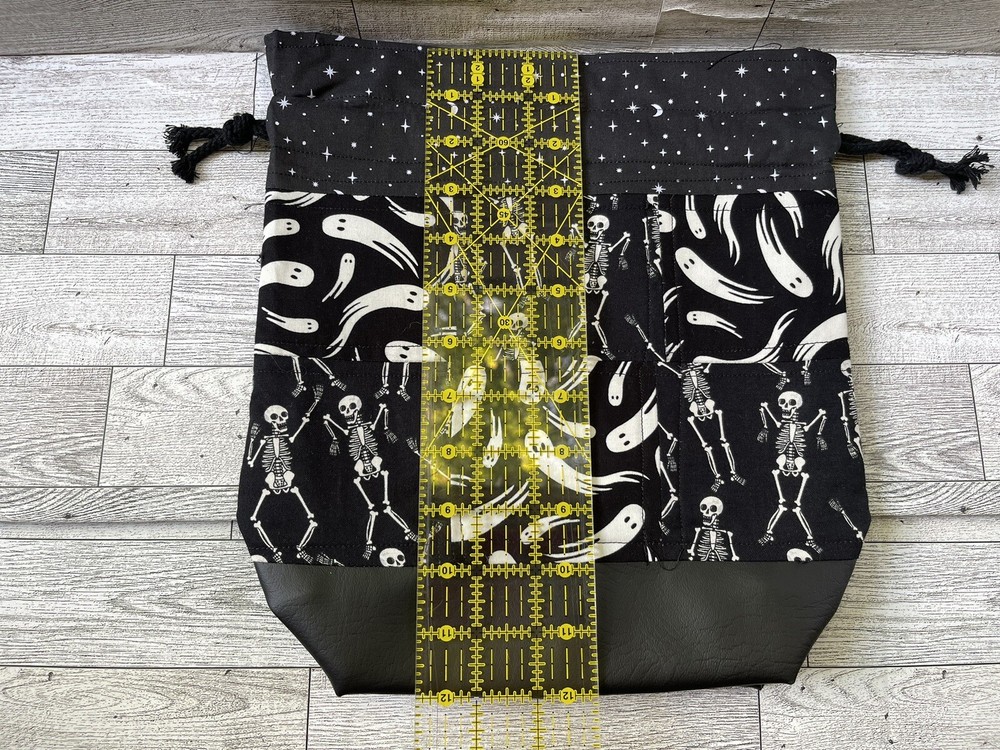 Project Bag For Knitting Crochet handmade Drawstring fall Halloween Ghost