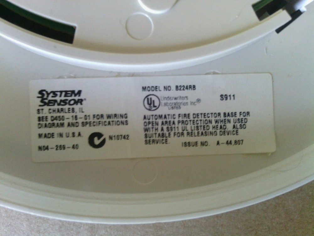 System Sensor B224RB 6" Plug-in Relay Detector Base + Intelligent Analog Board.