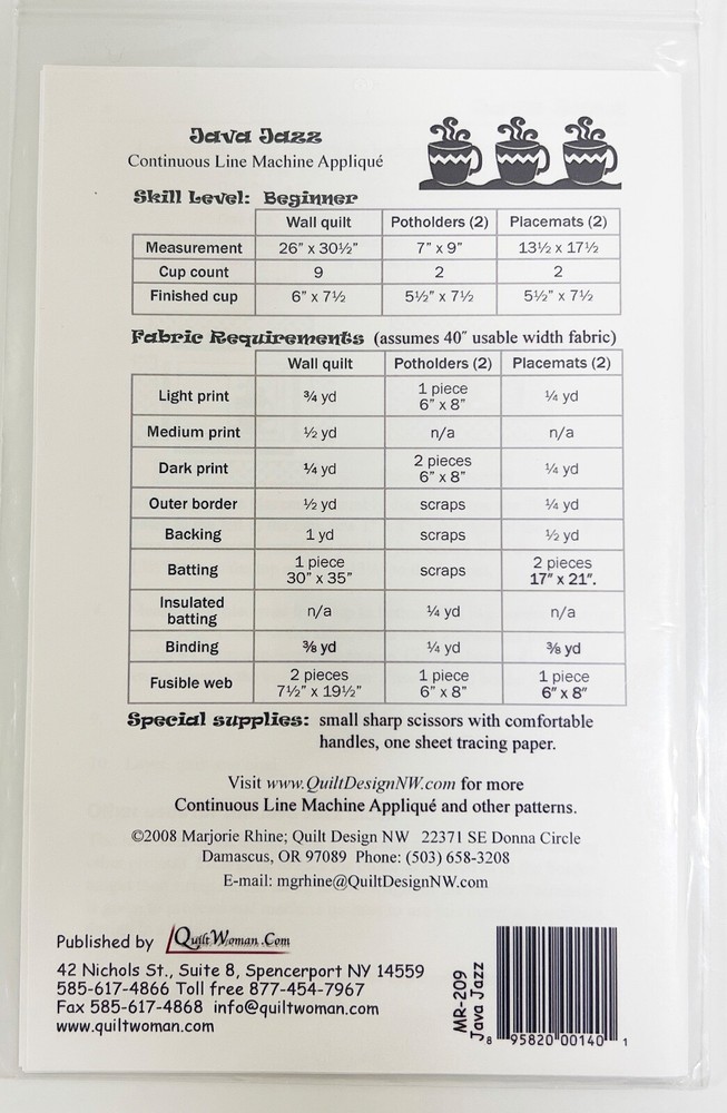 Java Jazz MR-209 Pattern 2007 By Marjorie Rhine
