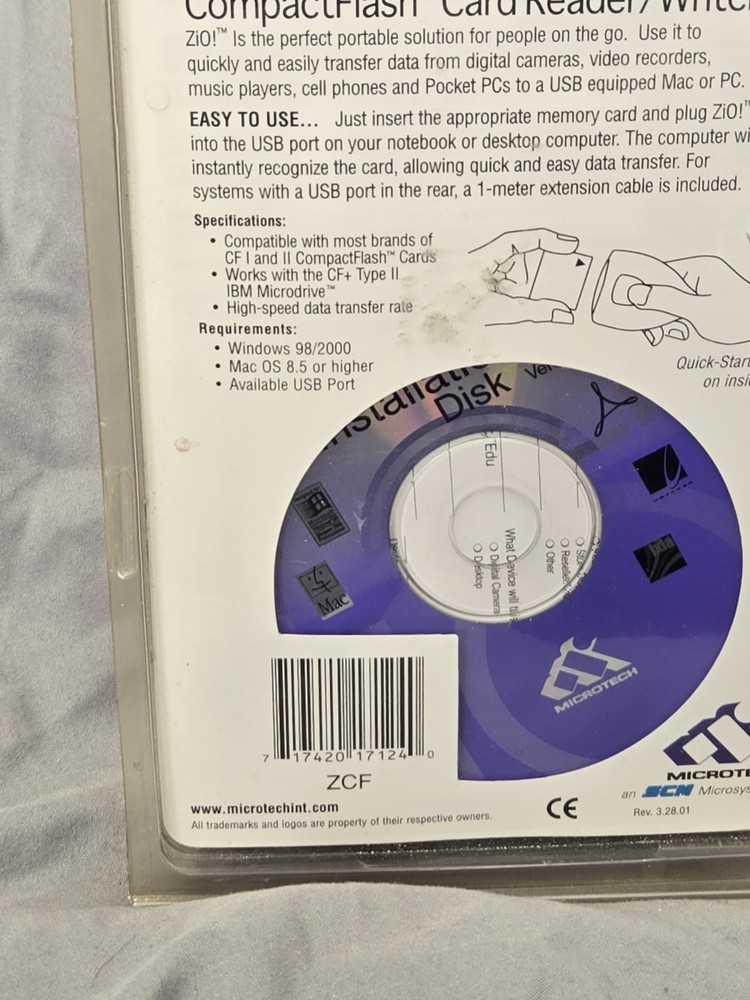 ZIO MicroTech Compact Flash USB Card Reader/Writer for CF 1 & II - NOS