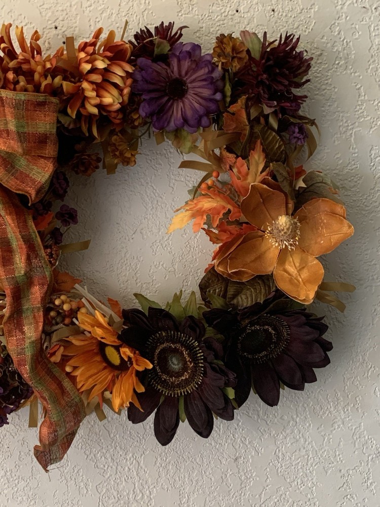 EUC Large Handmade Square Fall Floral Wreath