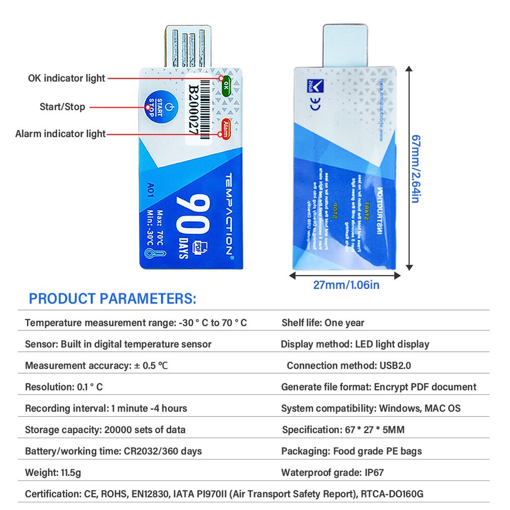 USB Recorder PDF Report Disposable Data Logger 90 V5K7