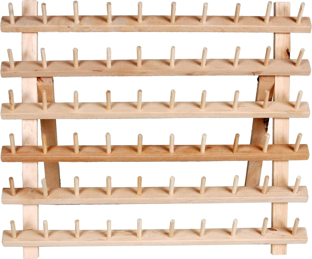 Wooden Thread Rack – Holds 60 Spools – Wall-Mount or Free-Standing with Pull-Out