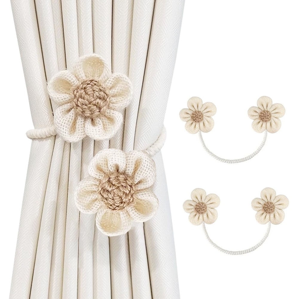 Rope Curtain Tiebacks 2 Pack | Sunflower Curtain Tieback Boho | Simple Elegan...