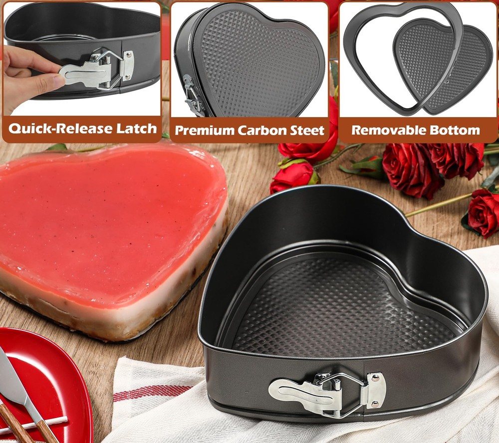 9in Heart Shaped Nonstick Springform Pan, Ideal for Cheesecakes, Quiches, Black