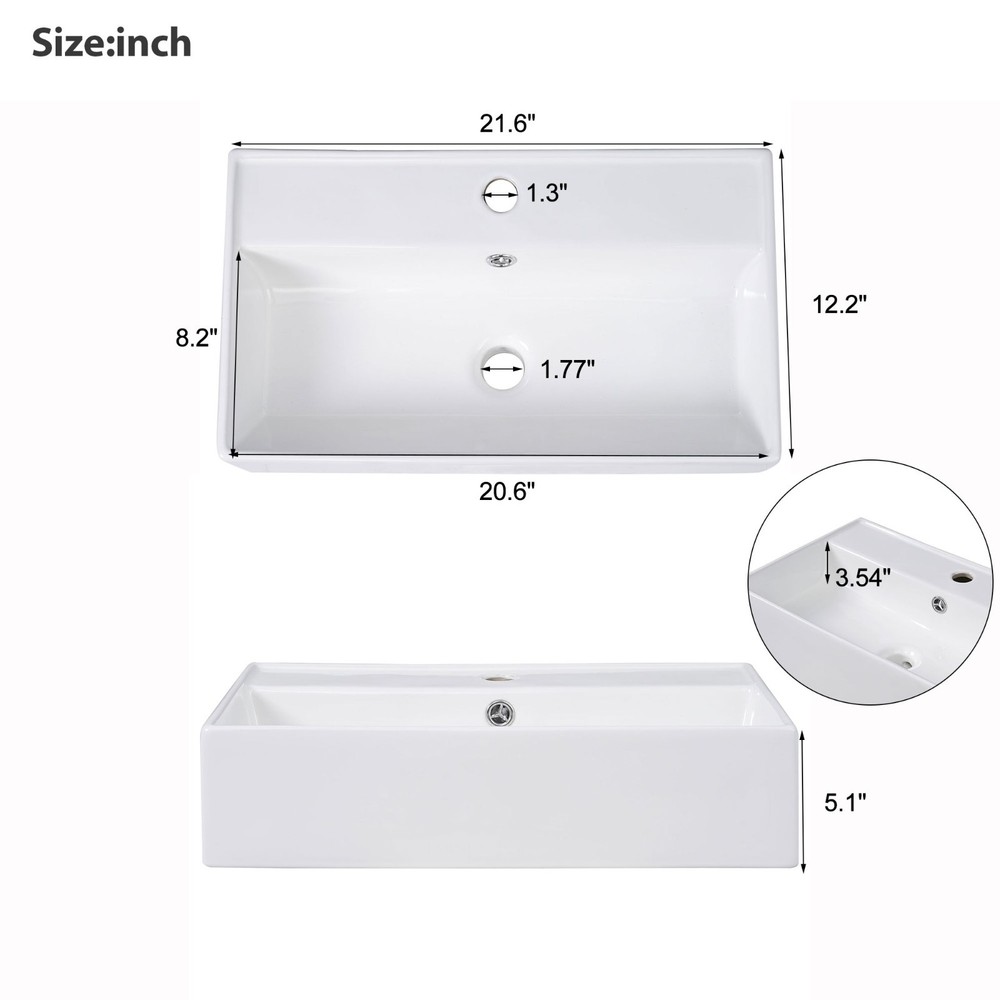 21.6" Black Bathroom vanity Combo Cabinet Single Ceramic Sink Right Side Storage