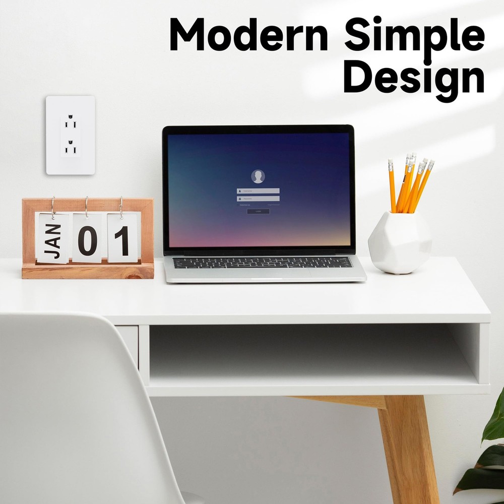 ThunderWay Matte White Decorator Receptacle Wall Plate Included,