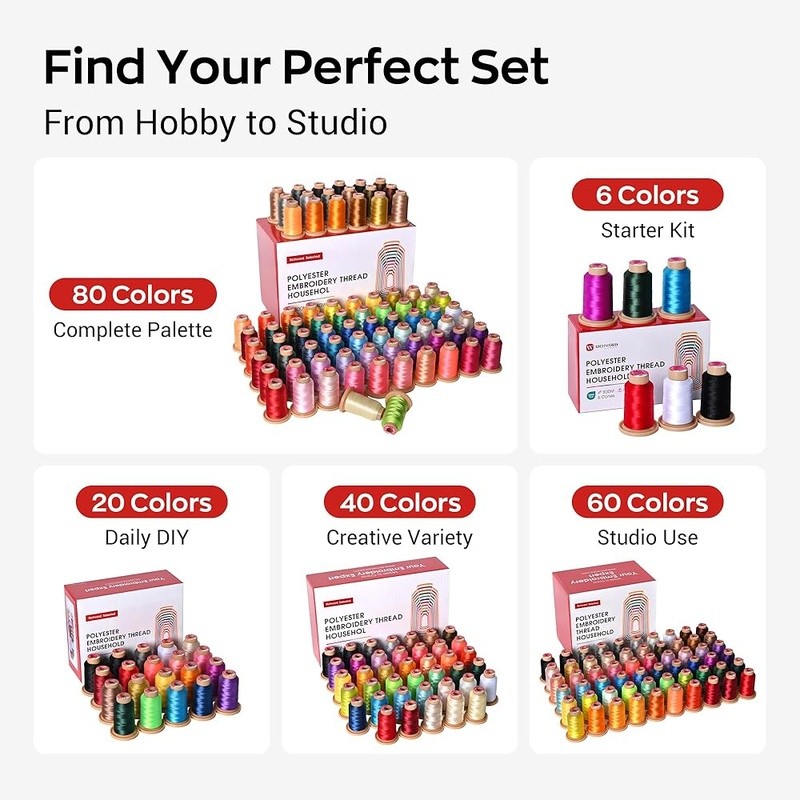 80 Color Embroidery Thread Set Single Needle Machines 40WT Durable Polyester New