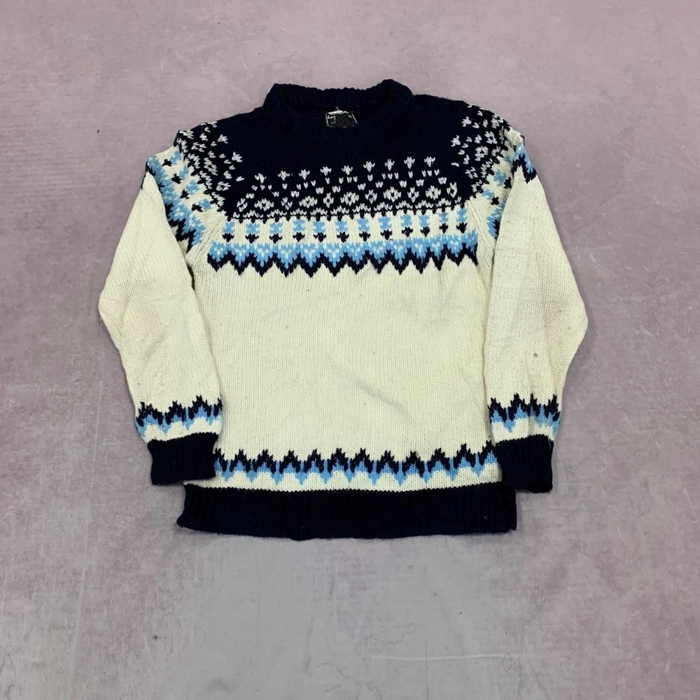 Vintage Knitted Jumper abstract patterned pullover grandad chunky knit sweater