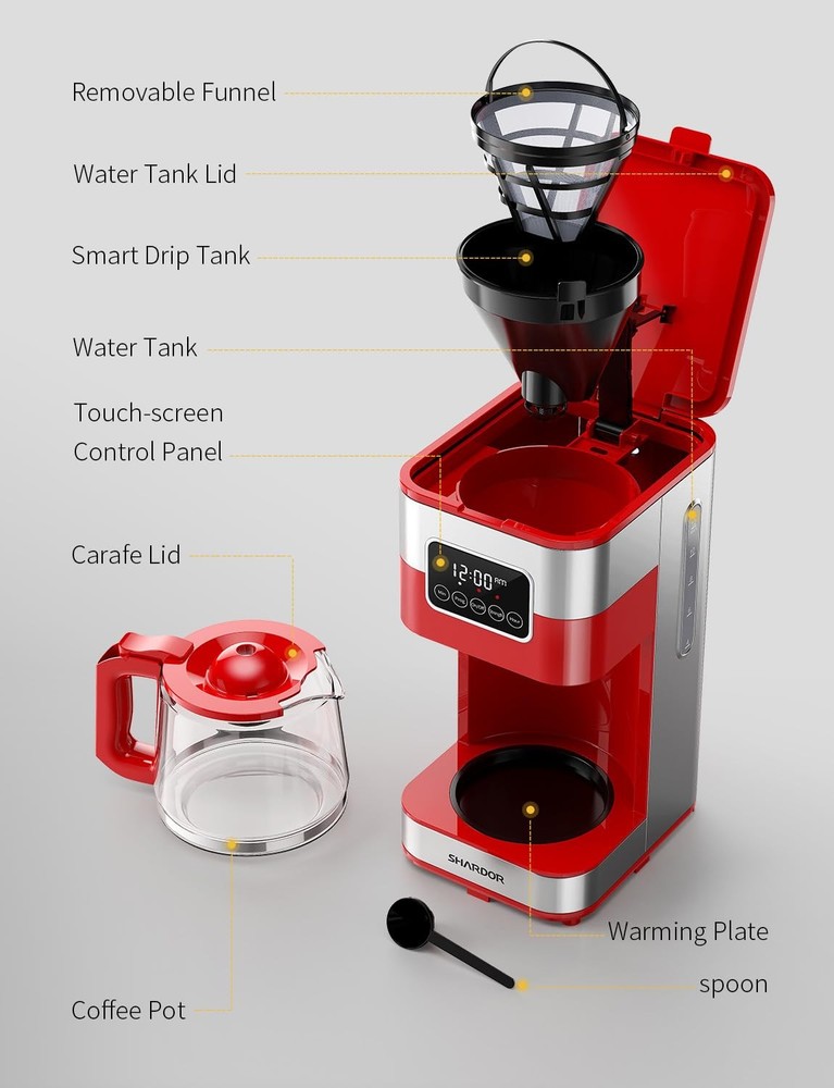 10-Cup Programmable Coffee Maker, Regular & Strong Brew Drip Coffee Machine f...