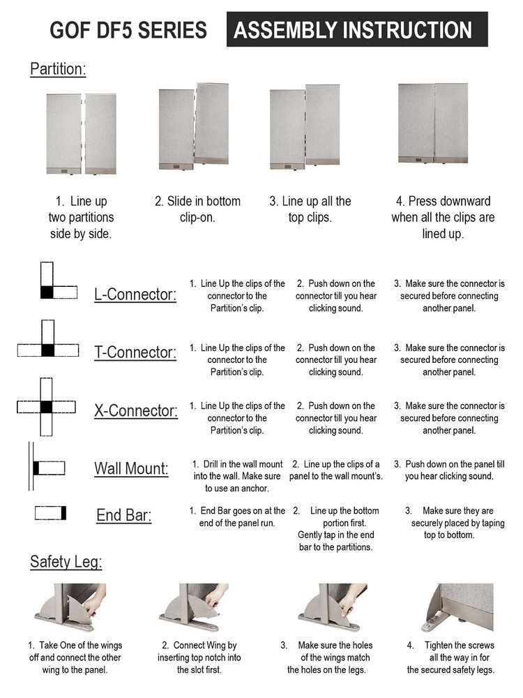 GOF X - Post Connector, 48" H for Office Partition, Panel