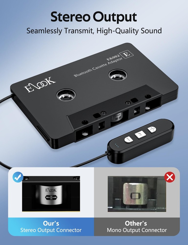 Elook Cassette to Bluetooth Adapter for Car with Micro SD Card Black