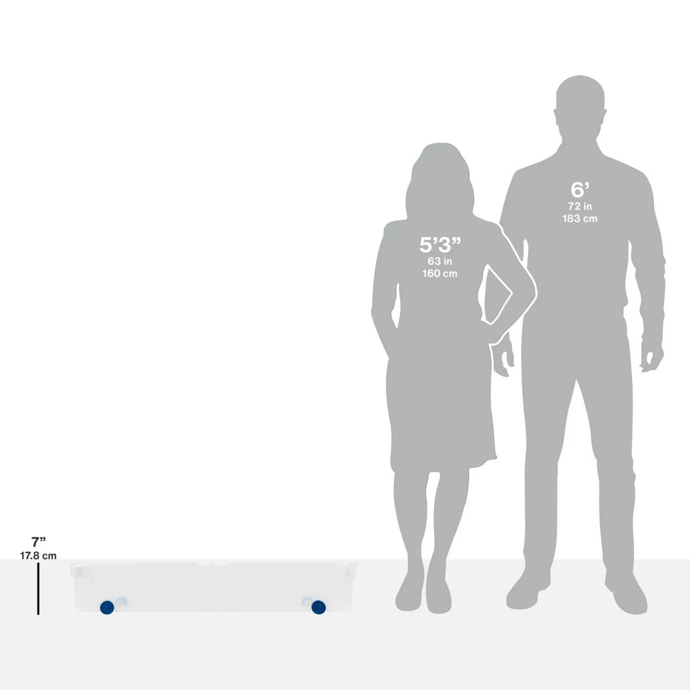 Sterilite Large Storage Bin, 66 Quart Clear Underbed Storage Container with Latc