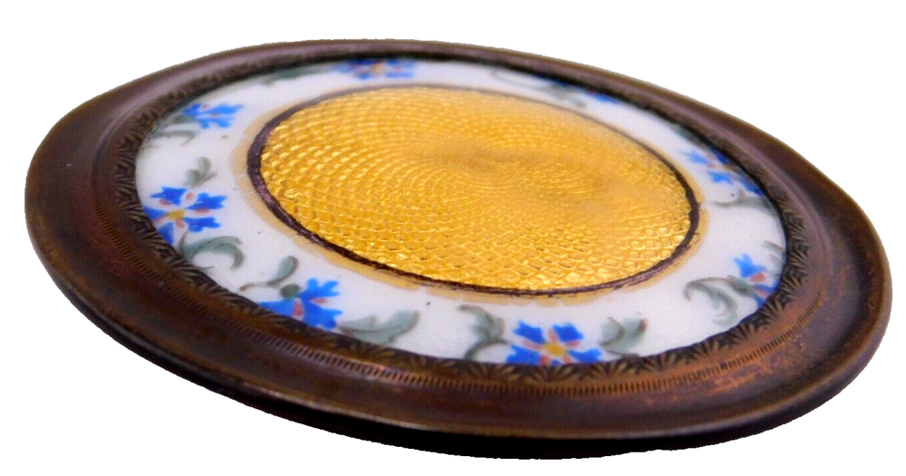 Large 19th C. Antique Porcelain & Basse Taille Enamel in Copper BUTTON NICE