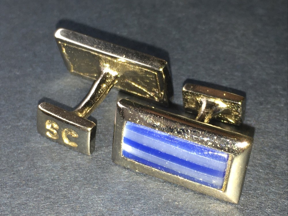 Blue Enamel Cufflinks Curved Post Design