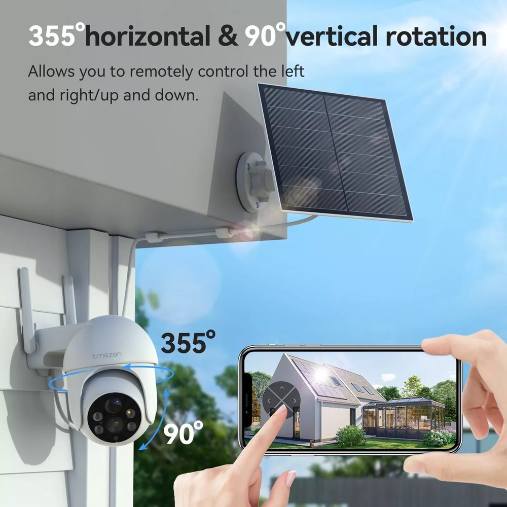 TMEZON 3MP Wireless Solar Powered Security Surveillance System Camera Night View