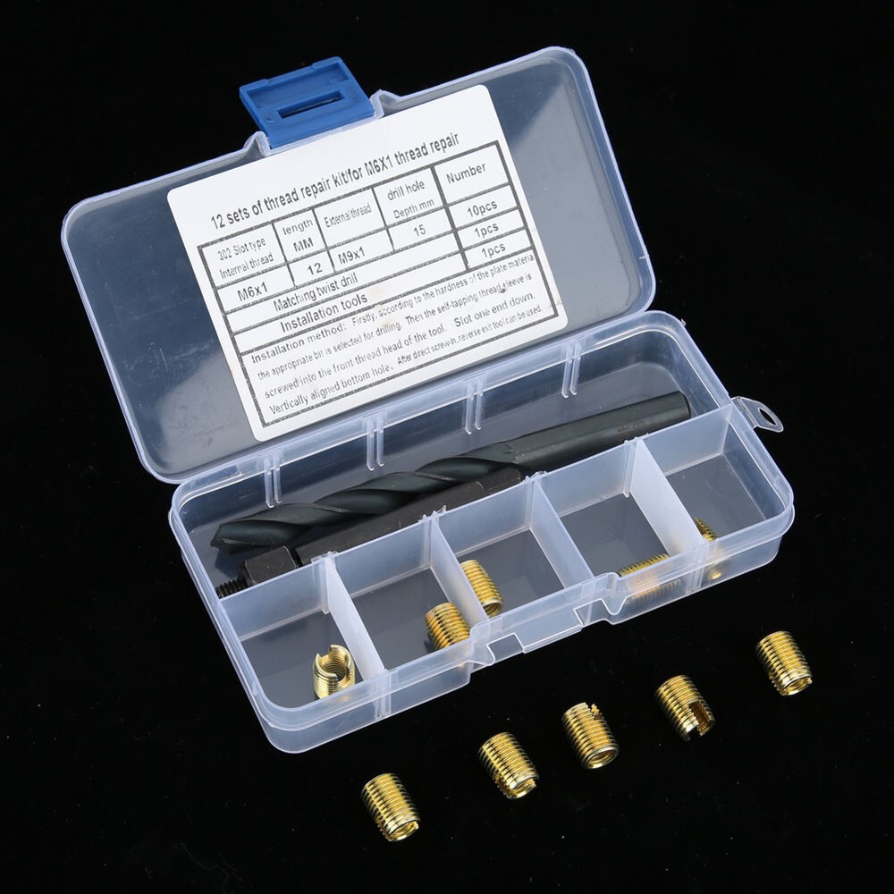 12pcs M6x1 Thread Repair Kit Self Tapping Thread Insert Twist Drill Bit Inst CST