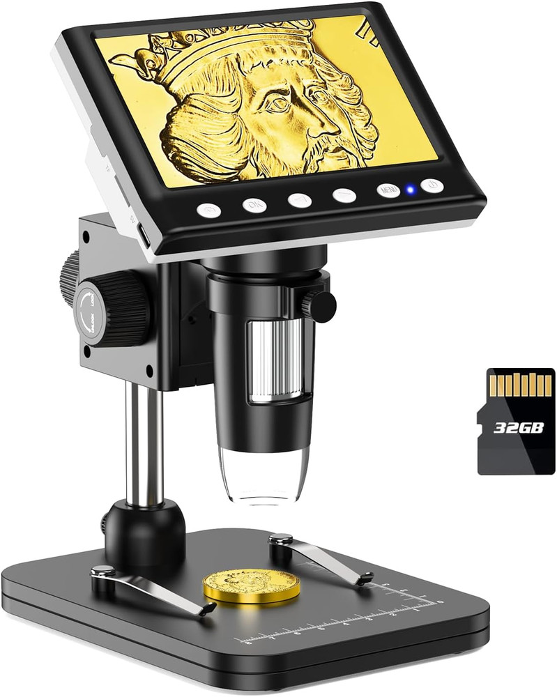 4.3" Coin Microscope, IPS Digital Microscope for Adults, Coin Magnifier with 8 L