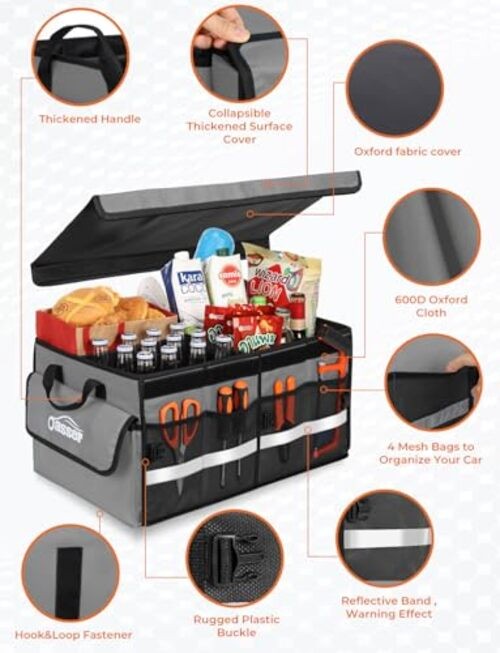 Car Trunk Organizer Collapsible Multi Compartments SUV Trunk Standard Grey