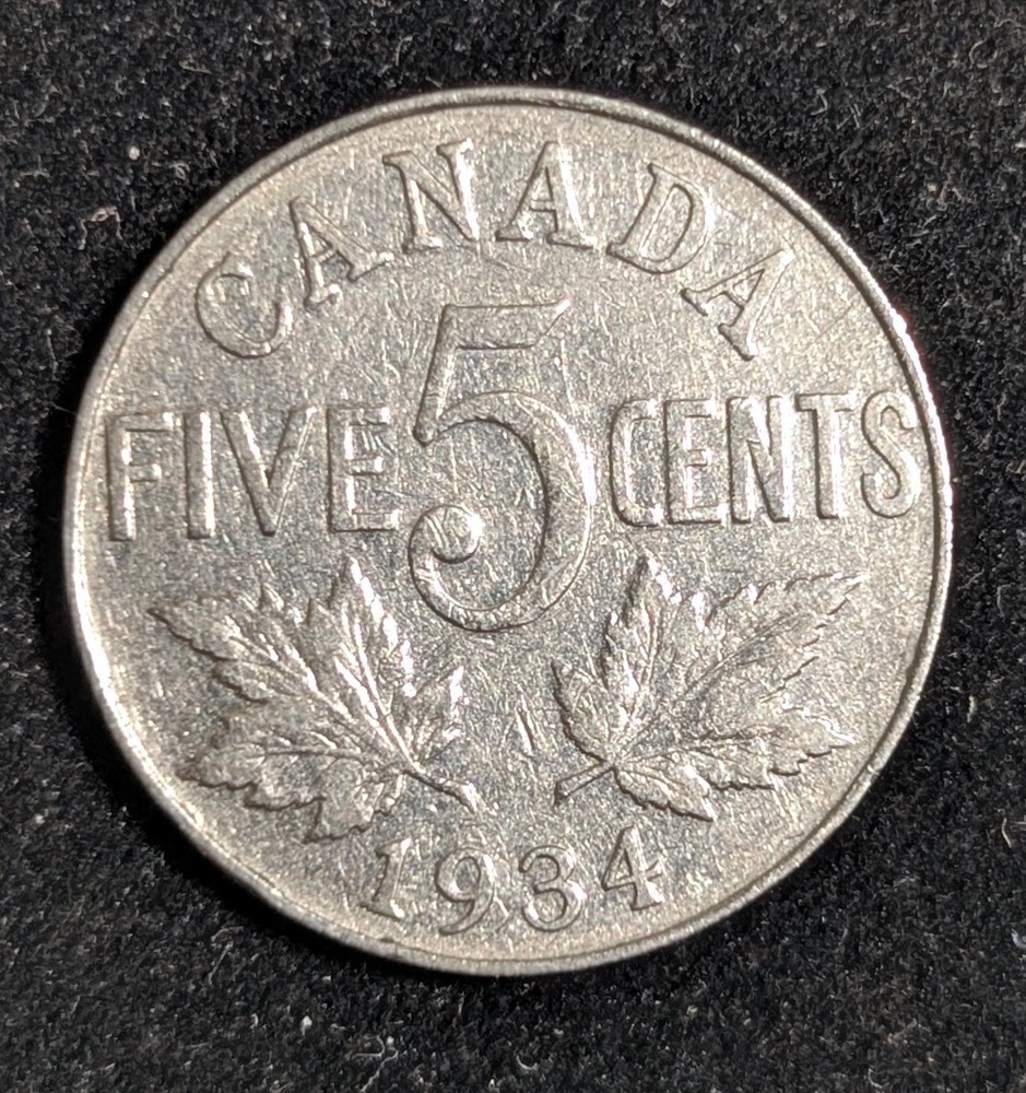 1934 Canada 5 Cents Circulated KM# 29