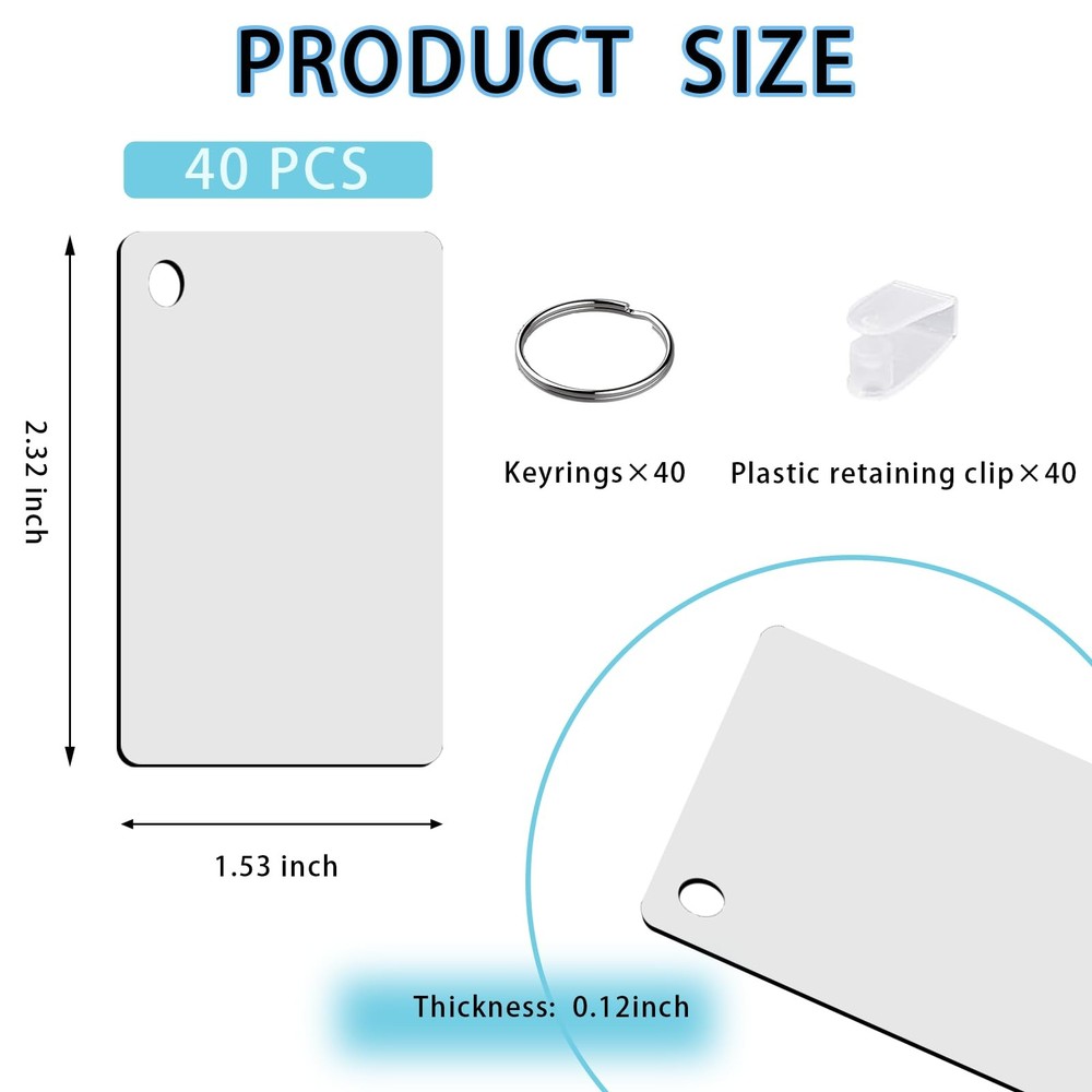 120pcs Sublimation Blanks Keychain With Rings And Clips Rectangle MDF Keychai...