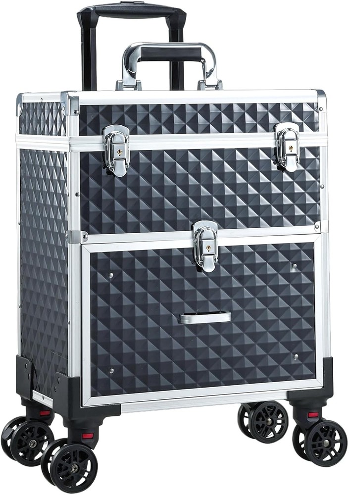 Rolling Makeup Case with Drawer for Makeup Artists Cosmetic Train Case