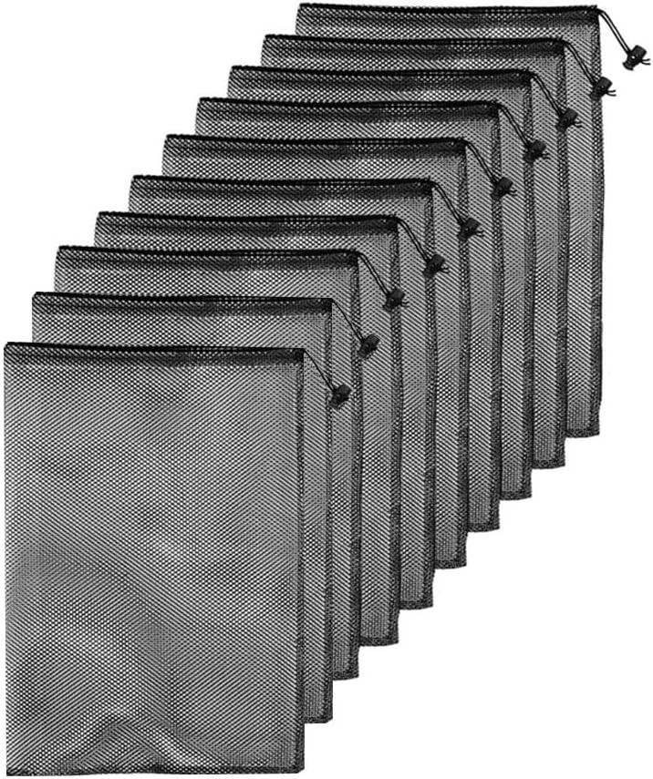 10PCS Black Mesh Drawstring Bags, Portable