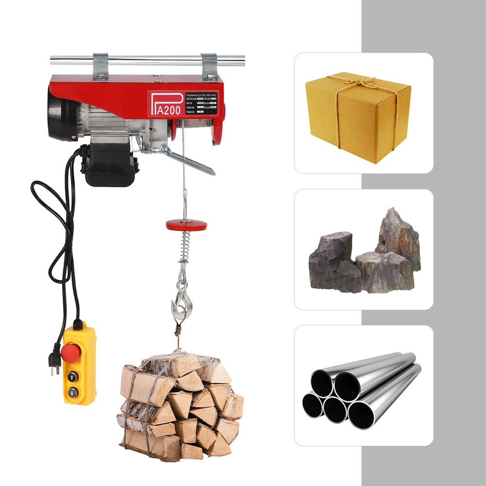 220LBS Electric Hoist Winch Engine Crane with Remote Control 110V