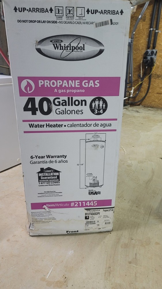whirlpool 40 gallon propane water heater
