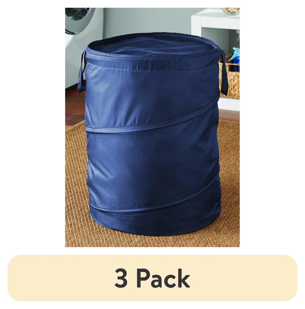 (3 pack) Navy Polyester Spiral Pop-up Laundry Hamper with Zipper Lid