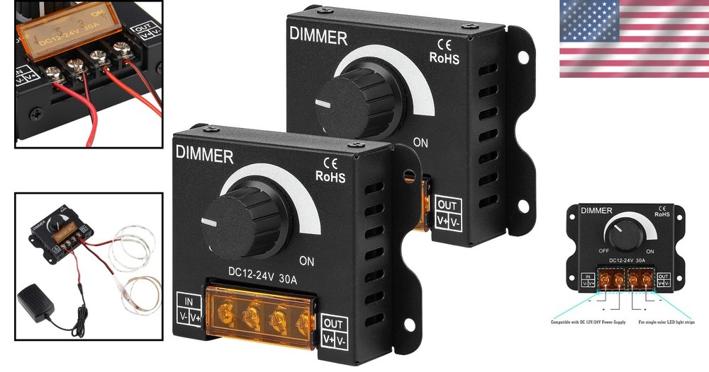 30A PWM Dimming Controller for LED Strips - Adjustable Brightness Knob (2 Pack)