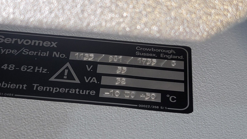 SERVOMEX PARAMAGNETIC OXYGEN 1100 SERIES TRANSDUCER UNIT TYPE 1133 USED