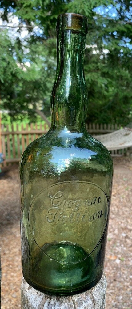 Antique French Cognac Pellisson Bottle [Crogmac Piellison Crognac Tiellison]
