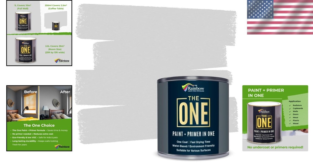 All-in-One Light Grey Paint & Primer - Eco-Friendly Matte Solution, 1 Liter