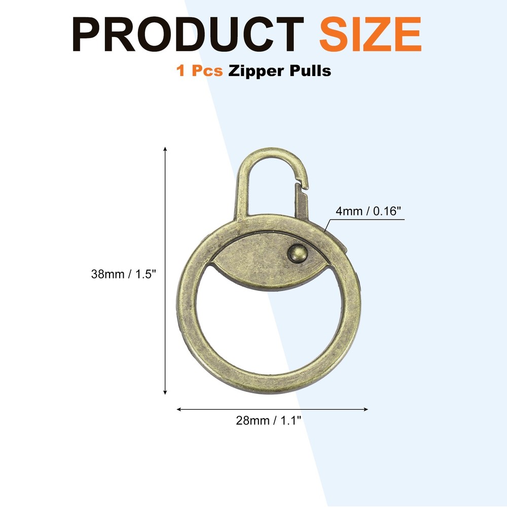 Zipper Pull Charm 1 Pcs Round Zipper Pull Replacement, Bronze Tone