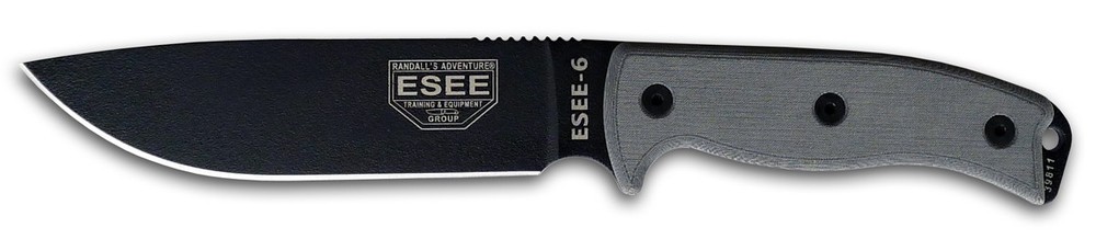 ESEE 6P ESEE 6 Fixed Blade Knife, Black Blade, Plain Edge, Black Molded Sheath
