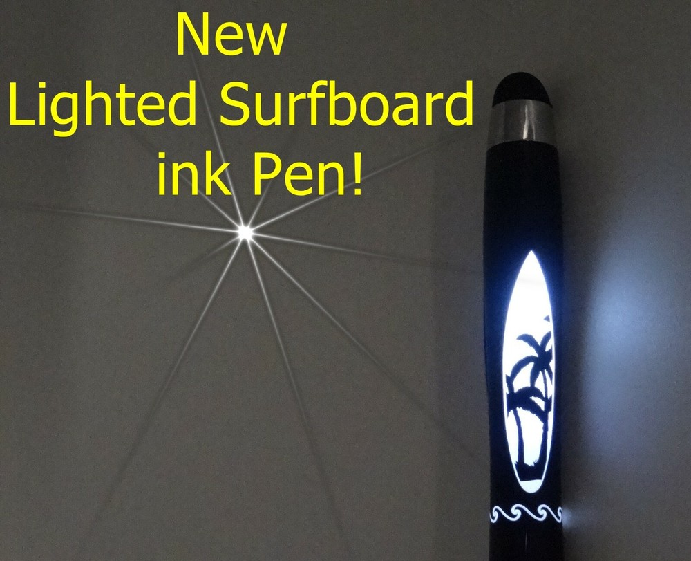 New Lighted Surfboard ink pen !  Palm Tree design