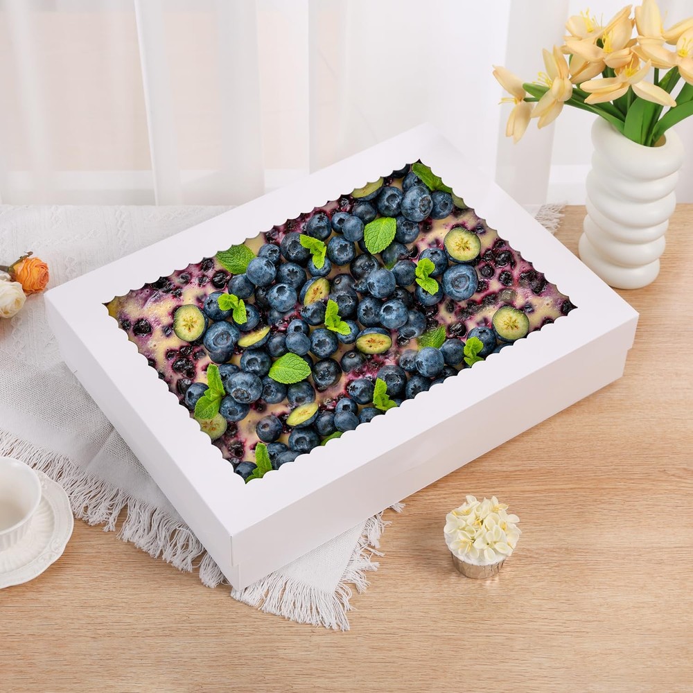 12pcs 19x14x4 inch Cake Boxes with Window White Rectangle Sheet Large Bakery