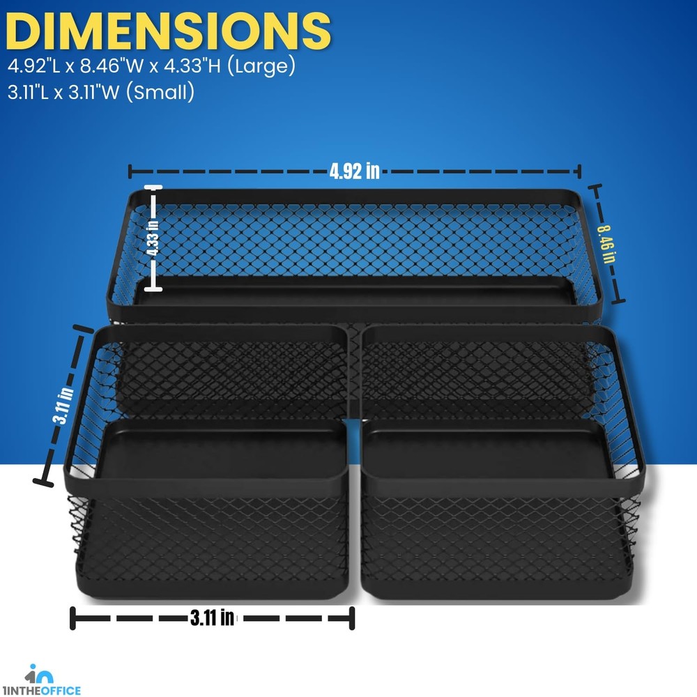 Mesh Collection Desk Drawer Organizer Tray 3 Compartment - Stackable, Matte B...