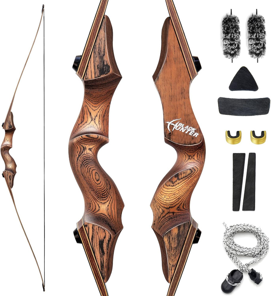 60 Inch Black Hunter Longbow 20-60 Lbs Archery Bow with Stringer Tool Right Hand