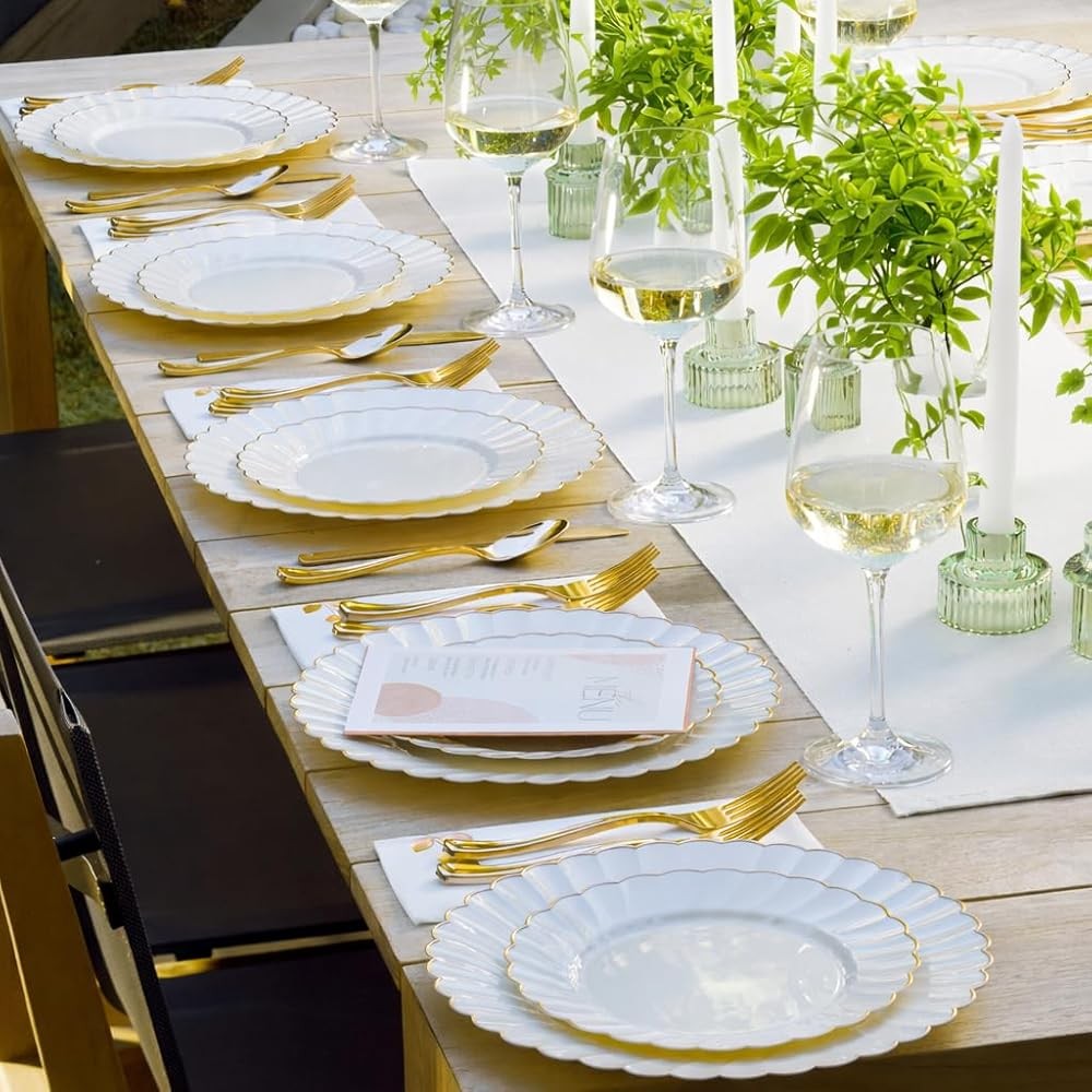 HEAVYWEIGHT 175 Pc Fancy Plastic Dinnerware Sets | Ivory