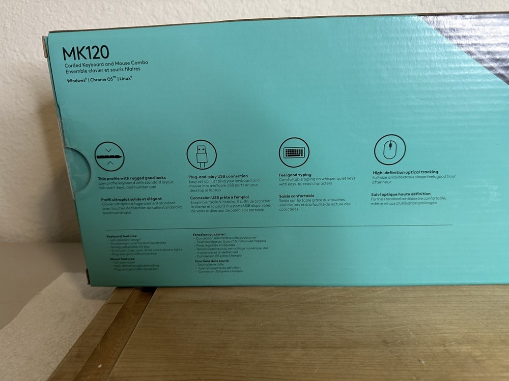 Logitech MK120 Wired USB Keyboard Mouse Combo - New In Box