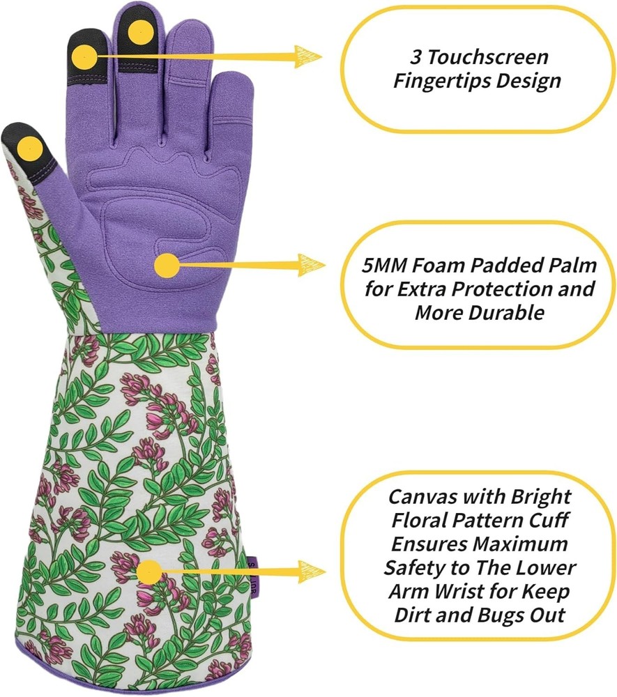Adjustable Floral Pattern Gardening Gloves with Touchscreen Compatibility, Large