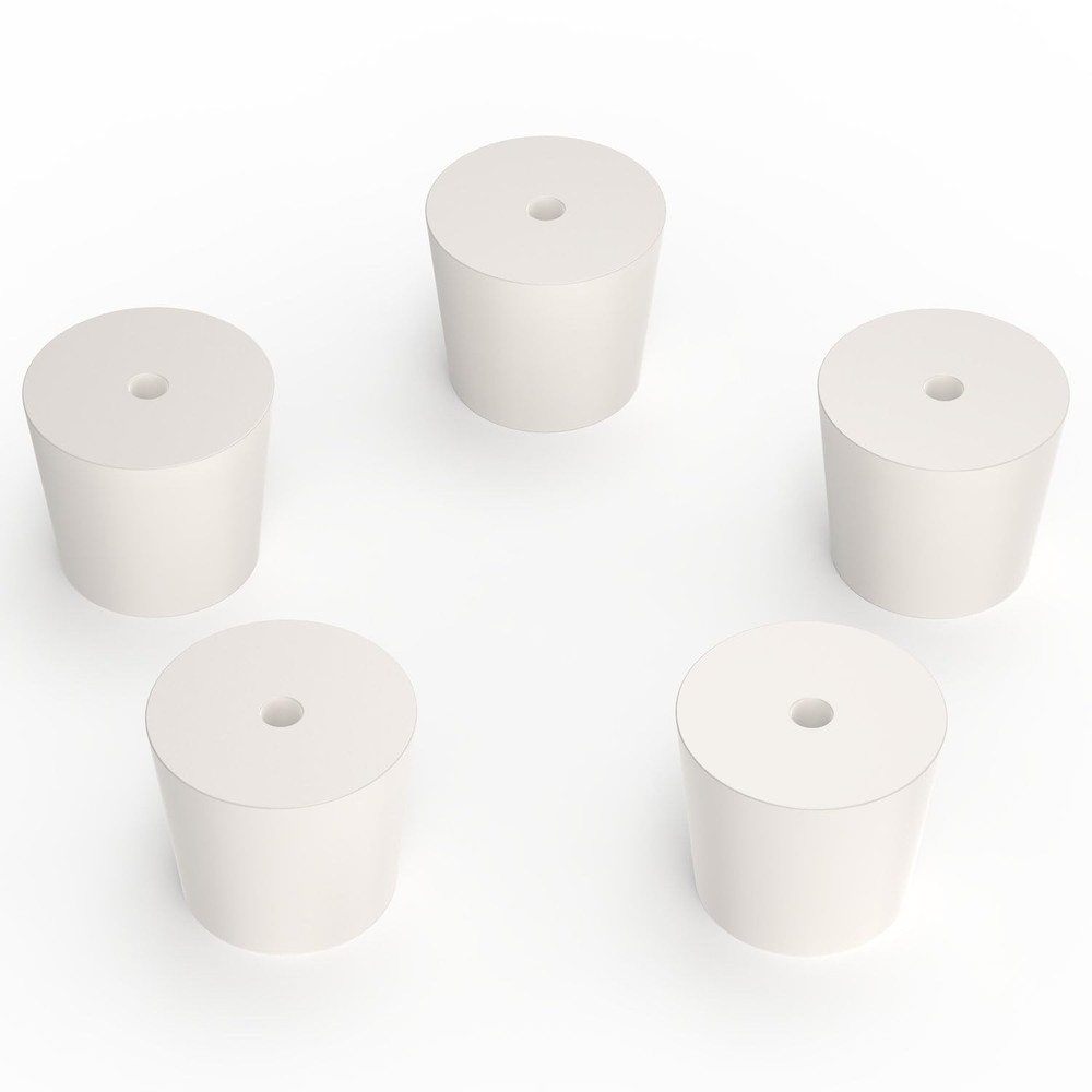 Solid Rubber Stopper 5-Pack #6 with Single Hole for Lab Airlock Seal