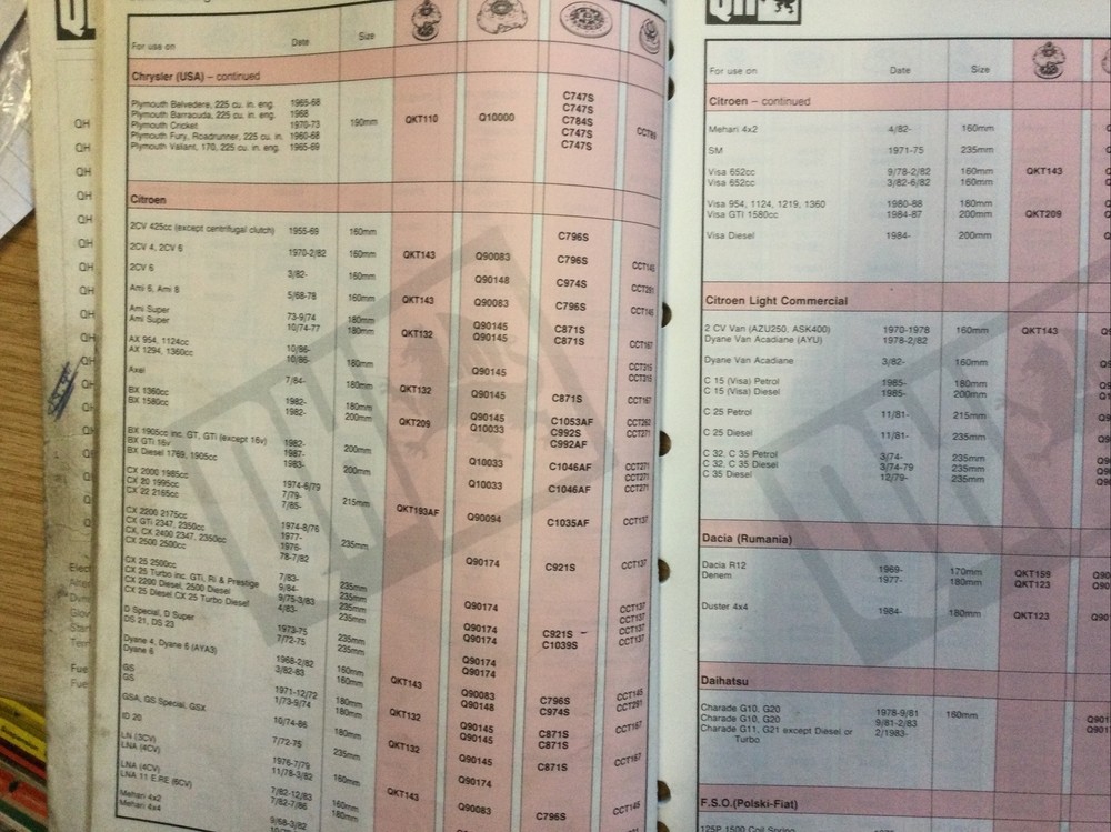 VINTAGE QH CLUTCH COMPONENTS CATALOGUE