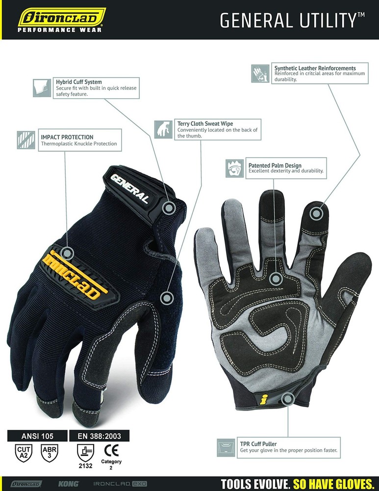 Ironclad General Utility Work Gloves GUG, All-Purpose, Performance Fit, Durab...
