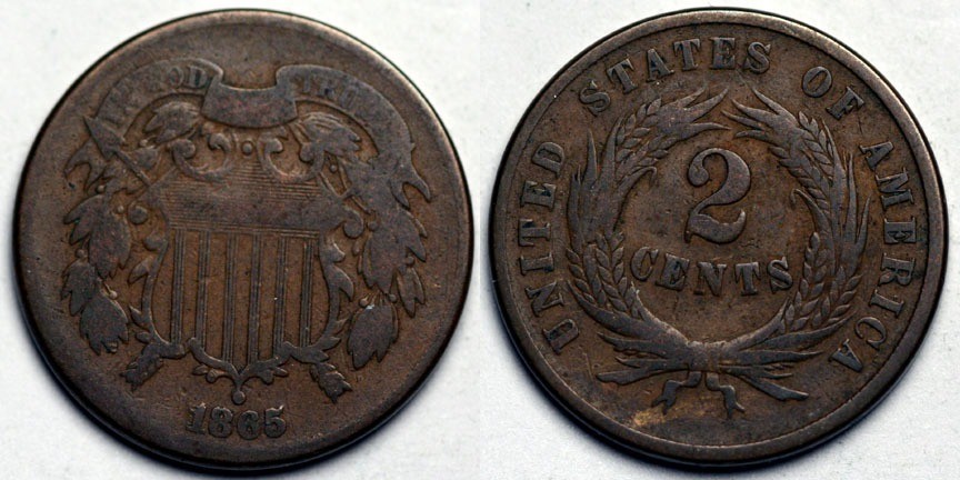 1865 Two Cent Piece - Repunched Date Error