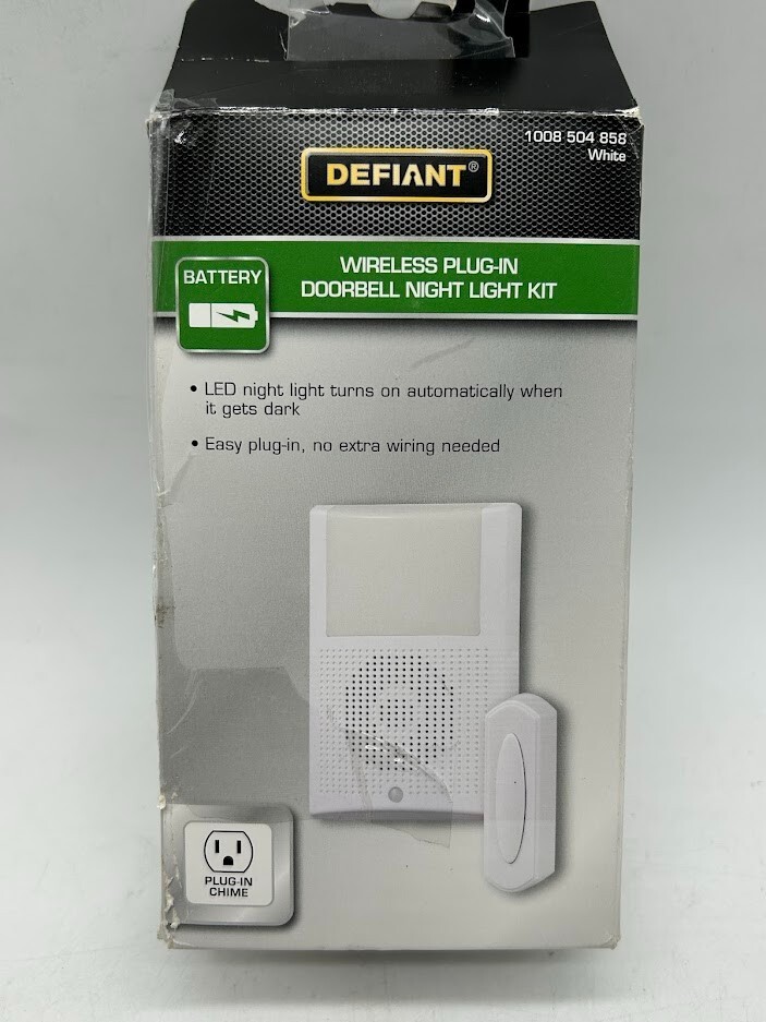 Defiant Wireless Doorbell Kit w/ LED Night Light & Wireless Push Button White