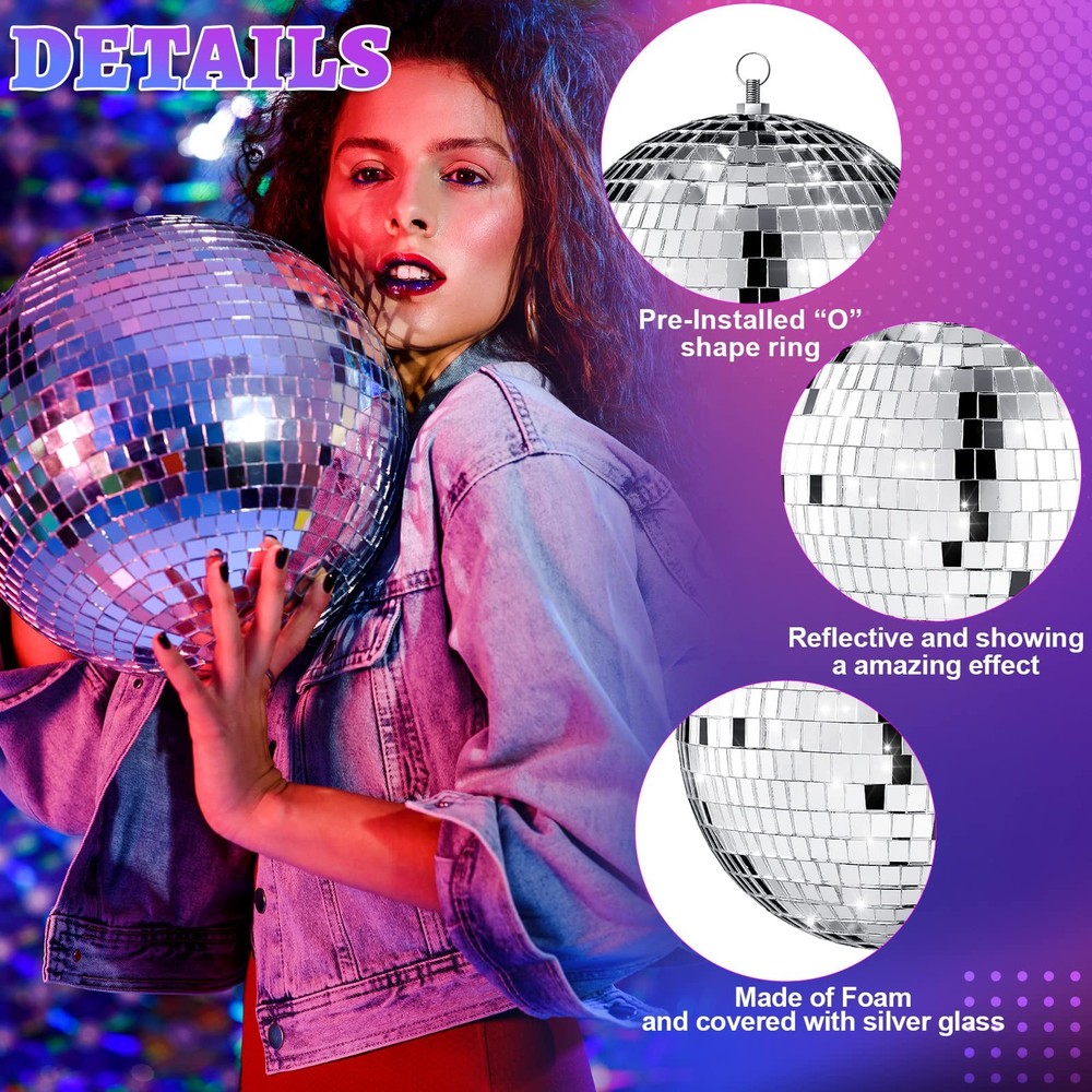 12 Pack Large Christmas Disco Ball Decoration Different Sizes Silver Mirror H...