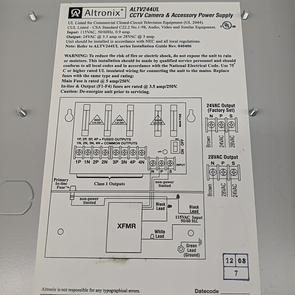Altronix ALTV244UL CCTV Power Supply